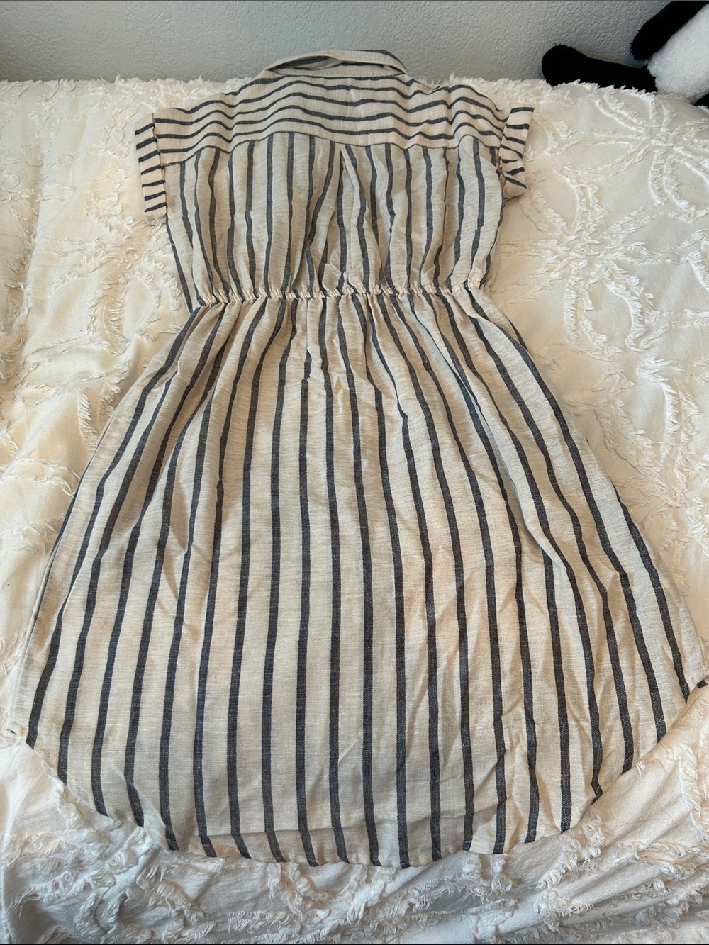 Japna Beige and Navy Striped Shirt Dress - Picture 7 of 8